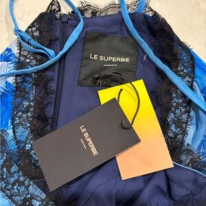 Women's Blue Lace Dress NWT size 6 black lace